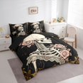 thumbnail image 2 of Homewish Romantic Rose Skeleton Twin Bedding for Kids, Vintage Western Damask Flower Bedding Comforter Set, Black Reversible, 7 Pieces, 2 of 7