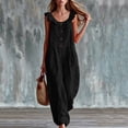 thumbnail image 5 of Oversized Wide Leg Jumpsuit Women Ruffle Strap Button‑front Casual Overalls Pants with Pockets Summer Travel Wear Black XXL, 5 of 7