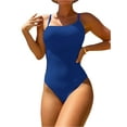 thumbnail image 1 of Kmbangi Women's Summer Swimsuit Spaghetti Strap Solid Color Textured One Piece Bathing Suit, 1 of 5