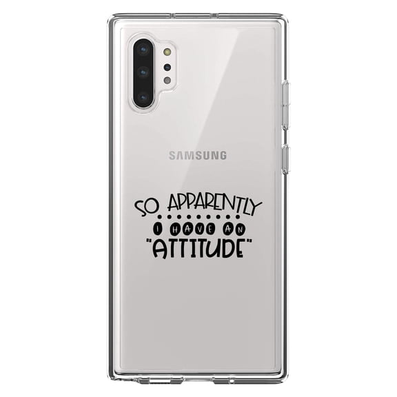 DistinctInk Clear Shockproof Hybrid Case for Galaxy Note 10 PLUS (6.8" Screen) - TPU Bumper Acrylic Back Tempered Glass Screen Protector - So Apparently I Have An Attitude - Black