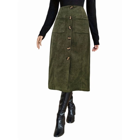 Women Skirt Fashion High Waisted Midi Skirts Casual Business Work Outfit Green S