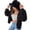 Black, variant on Womens Cute Bear Ear Hooded Fuzzy Jacket Vertical Striped Zip Up Cropped Fleece Cardigan Warm Cozy Casual Outerwear for Fall Winter Gray S