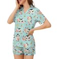 thumbnail image 3 of SKQIT Ensembles de Pyjama à Manches Courtes pour Femmes, 2 Pcs en Satin Doux Imprimé Mignon Chemise Boutonnée et Shorts, 3 of 8