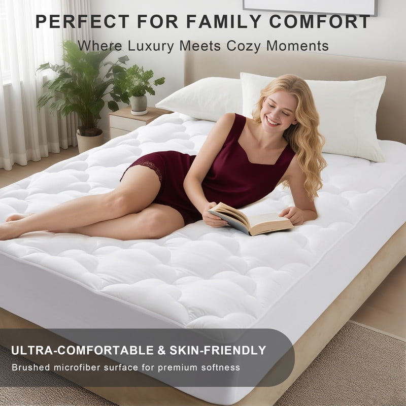 Cooling Extra Thick Full Size Mattress Topper White, Thick Mattress Pad and Full Mattress Protector for Back Pain, Full Mattress Topper with Deep Pocket Mattress Cover Full