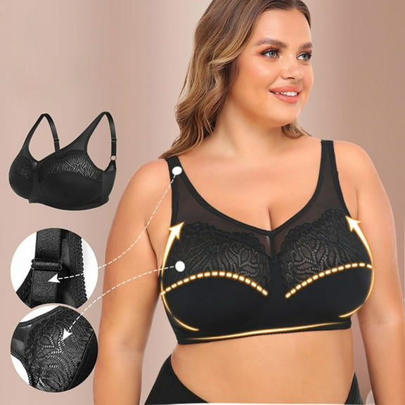 YWDJ Bras for Women Plus Size Push up Sleep Bras No Wires Comfy Bras Adjustable Straps Full Coverage Wrap Lounge Bras Padded Plus Size Lace Comfortable Bras Comfortable Bras Black 4XL
