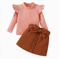 thumbnail image 3 of Gerichy Baby Girl Clothes Sets 2 Piece Ruffle Sleeve Tops Bow Tie Skirts Sets Fall Winter Outfits for Toddler 9M-5T, 3 of 7