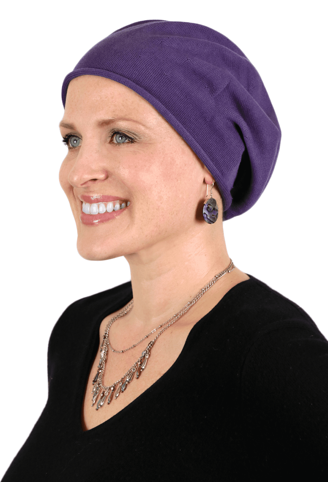 Womens Hair Loss Warm Baggy Slouch beanie Chemo Hat w Embroided Flower 3 Colours