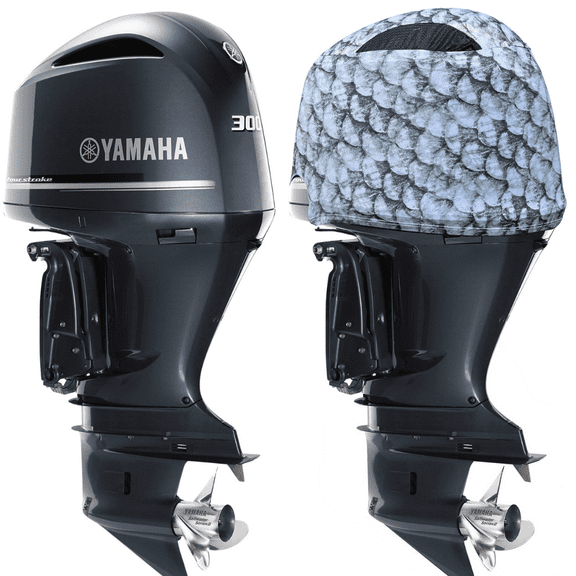 OUTERENVY Grey Fish Scales Outboard Motor Cover for Yamaha V6 4.2 F225-300HP [2009-2021] (Side Vents) | Made in USA to Stay on While You Run!