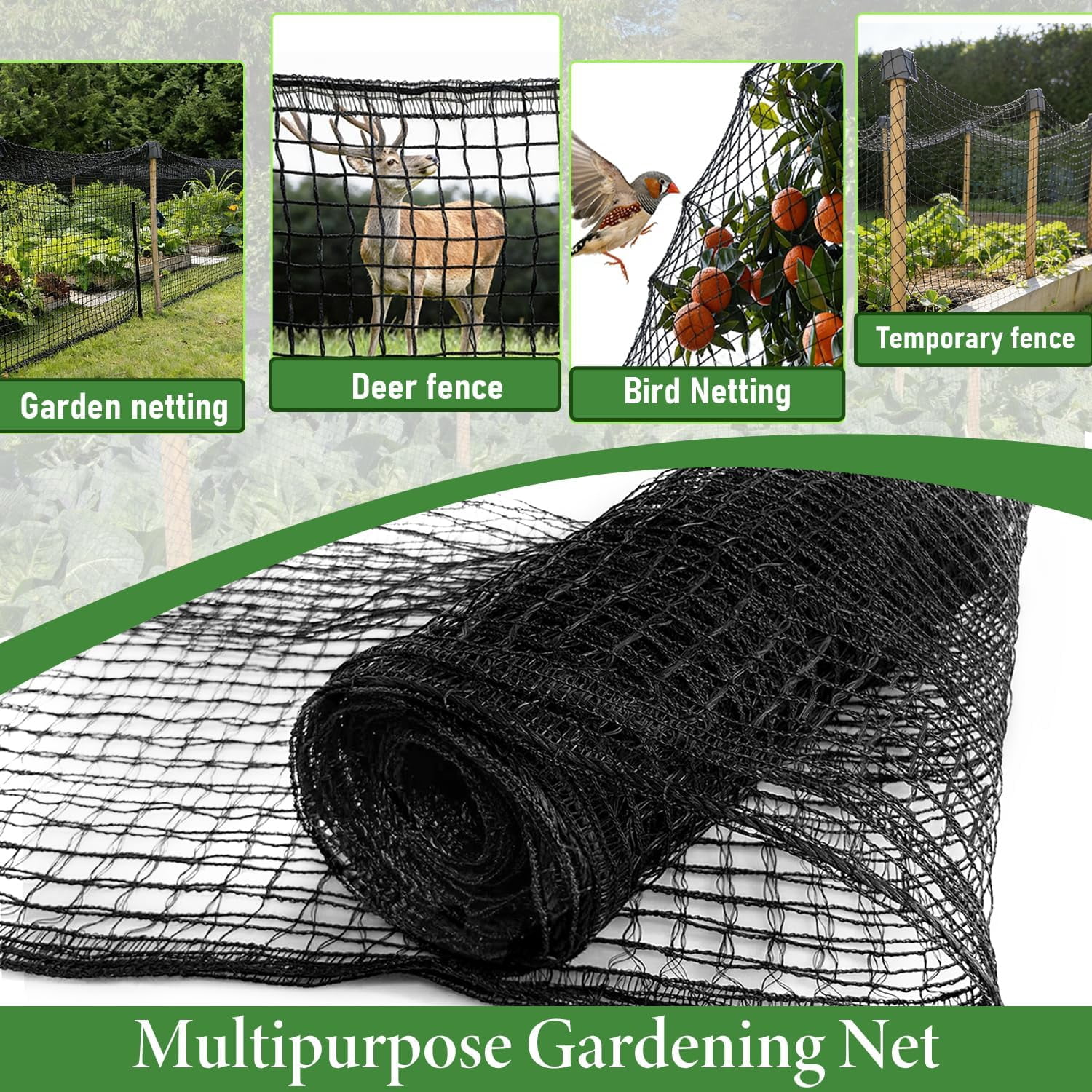 Deer Fence Netting, 4 x 75ft Heavy Duty Plastic Mesh Deer Netting, 55GSM Deer Fence for Garden, Reinforced Edges Anti Bird Netting Mesh for Trees Vegetable Raised Bed(55GSM, 4 x 75ft)