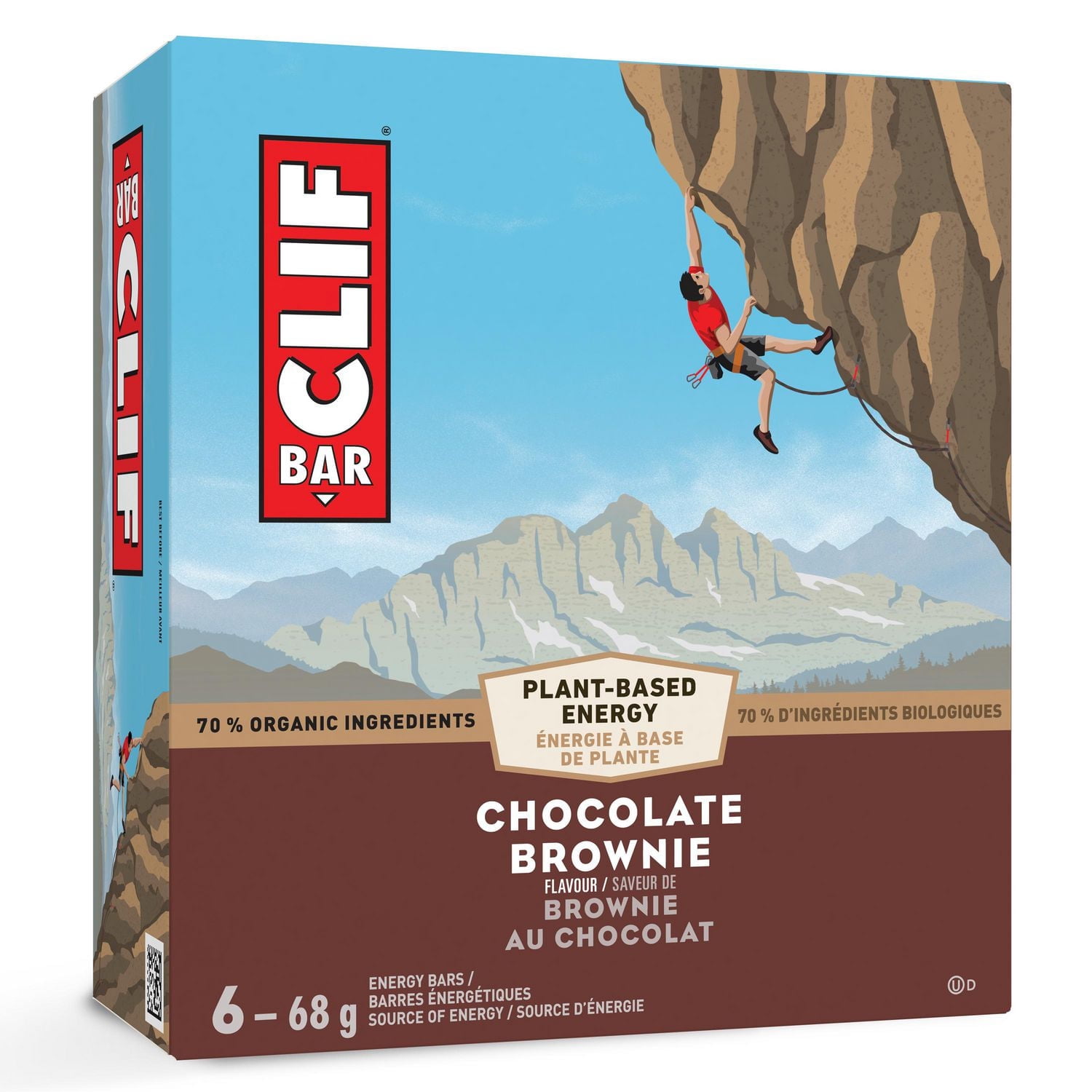 CLIF BAR, Chocolate Brownie Flavour Energy Bar, 70% Organic Ingredients, No Artificial Flavours