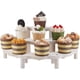 thumbnail image 1 of Exhibidor de cupcakes de 3 niveles, elevador de postres semicircular de madera, exhibidor de pasteles de madera blanca con diseño floral, elevador de postres rústico de madera para cupcakes, 1 of 6