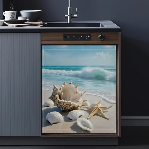 Sea Shells Starfish Dishwasher Covers for the Front Magnetic,Summer Beach Refrigerator Magnets Decorative Cover,Reusable Dishwasher Cover Panel for Home Kitchen Decor 23x26 Inch