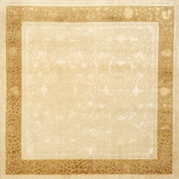 Ahgly Company Machine Washable Indoor Square Traditional Sun Yellow Area Rugs, 5' Square