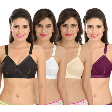 

Ossirrio Women Everyday Comfort Full Cup Bra Non Wired Plus Size Cotton Bra Pack of 4