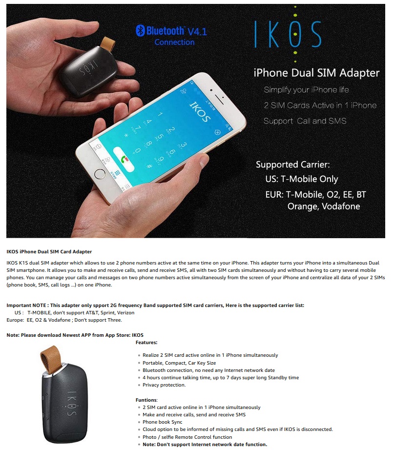 Ikos Two Active Sim Cards Adapter For Iphone Dual Sim Cards