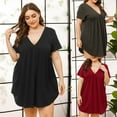 thumbnail image 4 of Women's Short Sleeve Deep V Neck Swing Plus Size Dresses Casual Summer Basic Solid T Shirt Dress,XL-4XL, 4 of 5