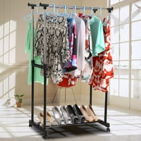 Clothes Racks Double Rail Garment Rack Adjule Rolling Clothes Drying Laundry Hanger