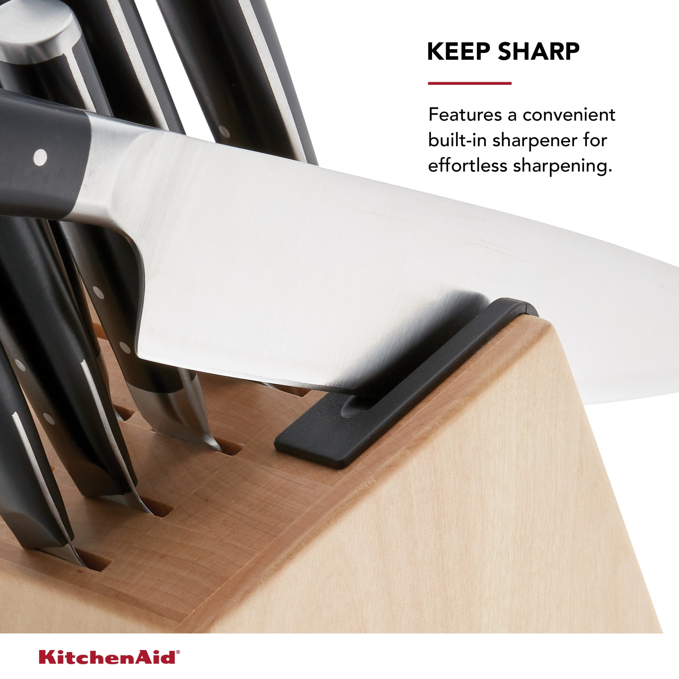 KitchenAid Gourmet 14-Piece Forged Knife Block Set with Sharpener, High-Carbon Steel, Black Birchwood