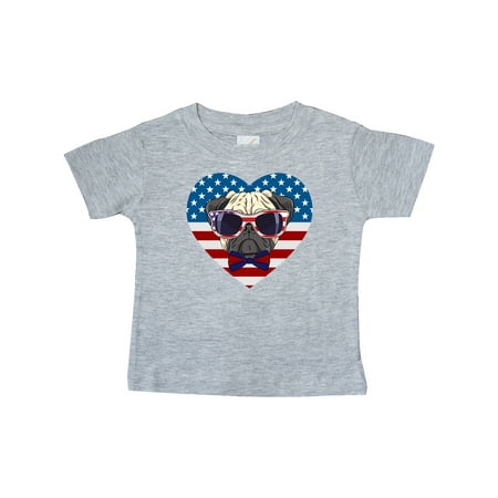 

Inktastic Pug Dog Patriotic US Flag Heart Gift Baby Boy or Baby Girl T-Shirt