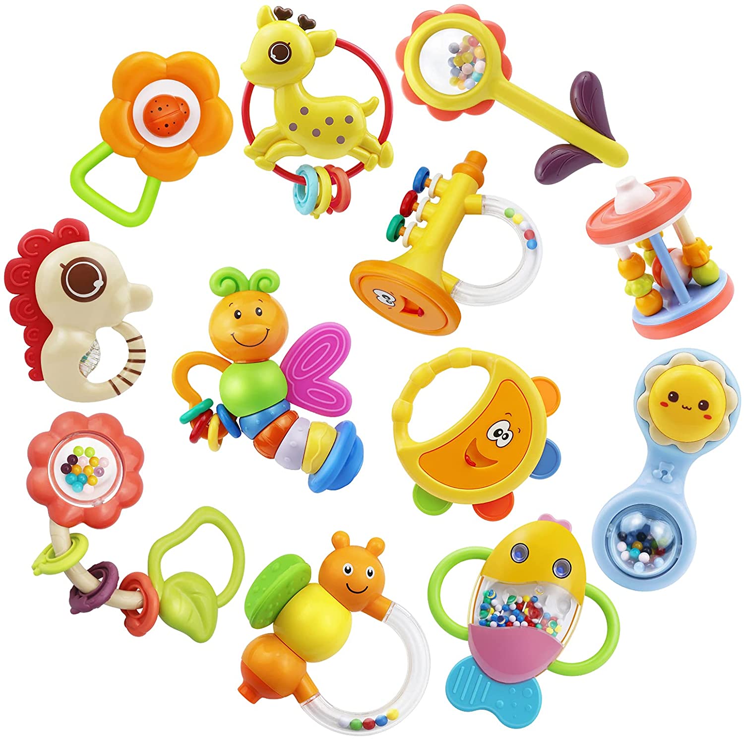 MOONTOY 12 Pcs Baby Rattles Toys Set, Infant Grab N Shake Rattle