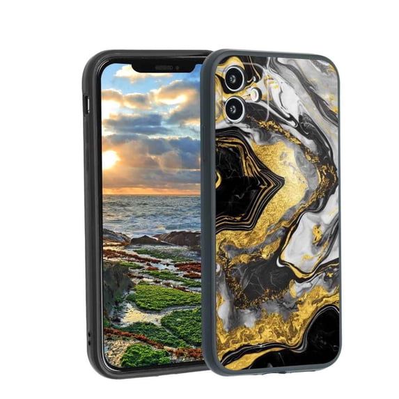 Compatible with iPhone 12 Phone Case, Golden-Marble Case Men Women, Flexible Silicone Shockproof Case for iPhone 12