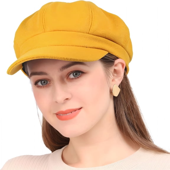 TELOLY 2026 New Women'S Newsboy Hat Winter Wool Cabbie Beret Tweed Paperboy Cap for Travel,Outdoor,Casual Yellow Newsboy Cap