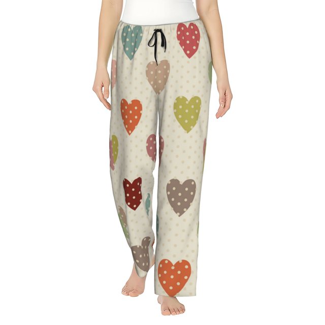 Balery Heart Polka Dot Pantalones de pijama para mujer, pijamas ultraligeros, pantalones de estar por casa-Medium