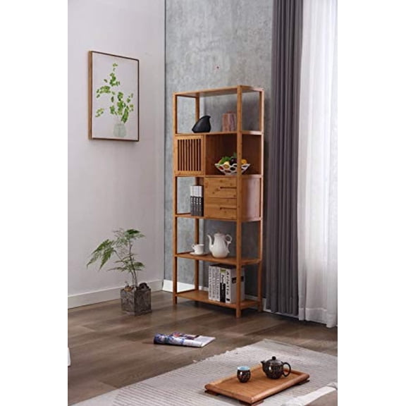 Boraam Selma Bamboo Decorative 7-Shelf Bookcase - Natural Finish