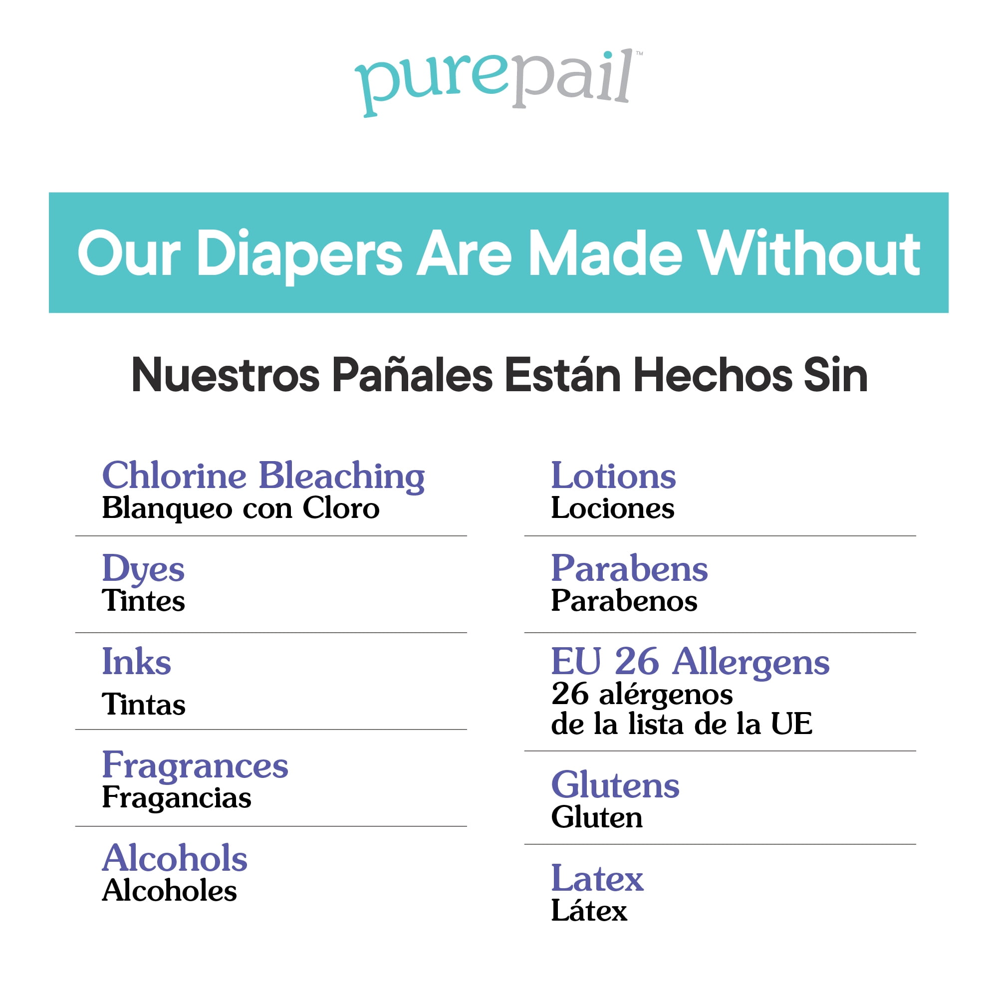 PurePail Disposable Diapers — Size 6 — >35 lbs — Chemical Free For Sensitive Skin — Unscented — Just Pure Fit — 108 Count