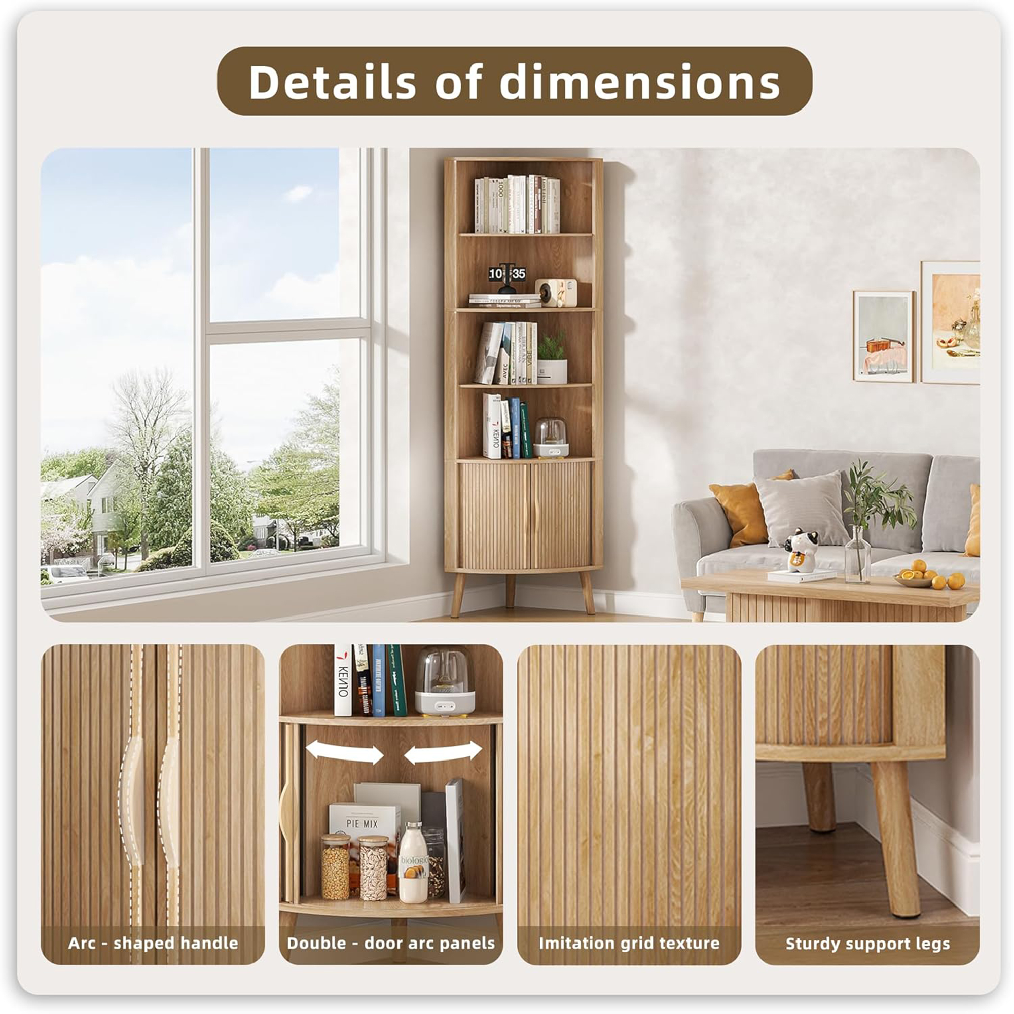 Bathroom Tall Corner Cabinet with Doors, Freestanding Corner Storage Cabinet for Kitchen, Living Room, Walnut