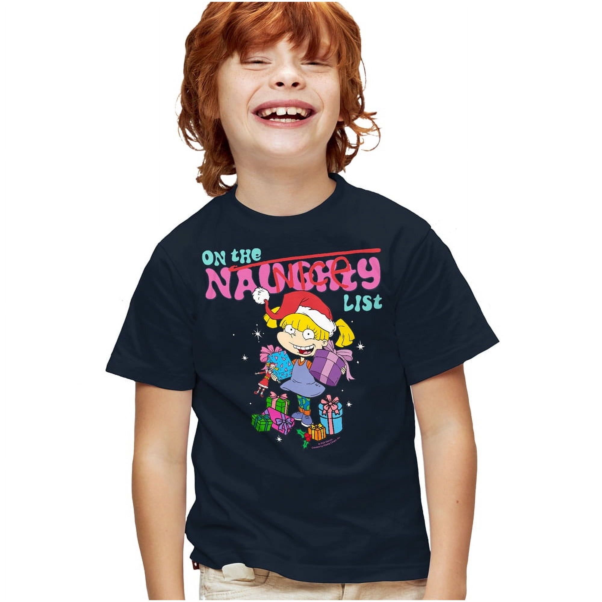 Rugrats Naughty Angelica Christmas Kids T Shirt for Youth Boys and Girls, Navy, Medium