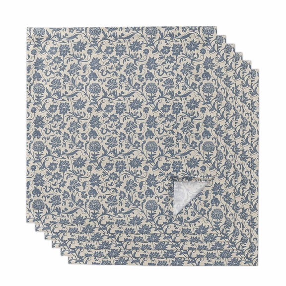 Light Blue Floral Cloth Napkins, Rustic Vintage Flowers Botanical Spring Washable and Reusable Dinner Napkins Set of 6, Table Napkin for Kitchen Party Birthday Wedding Hotel Housewarming 20"x20"