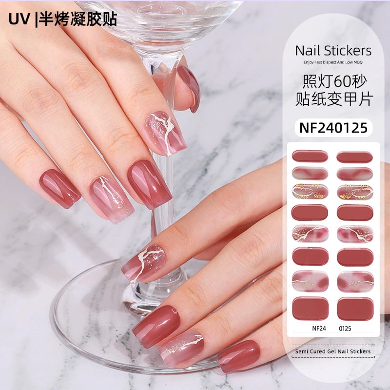 French Gel Nail Stickers, Hot Stamping, Onion Powder, Heat Lamp Hardening, Semi-Cured Nail Stickers - Nf240125
