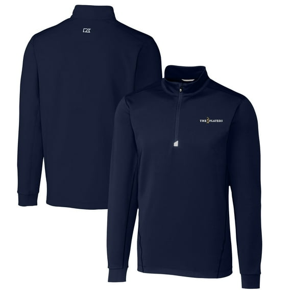 Men's Cutter & Buck Navy THE PLAYERS DryTec Traverse Stretch Quarter-Zip Pullover Top
