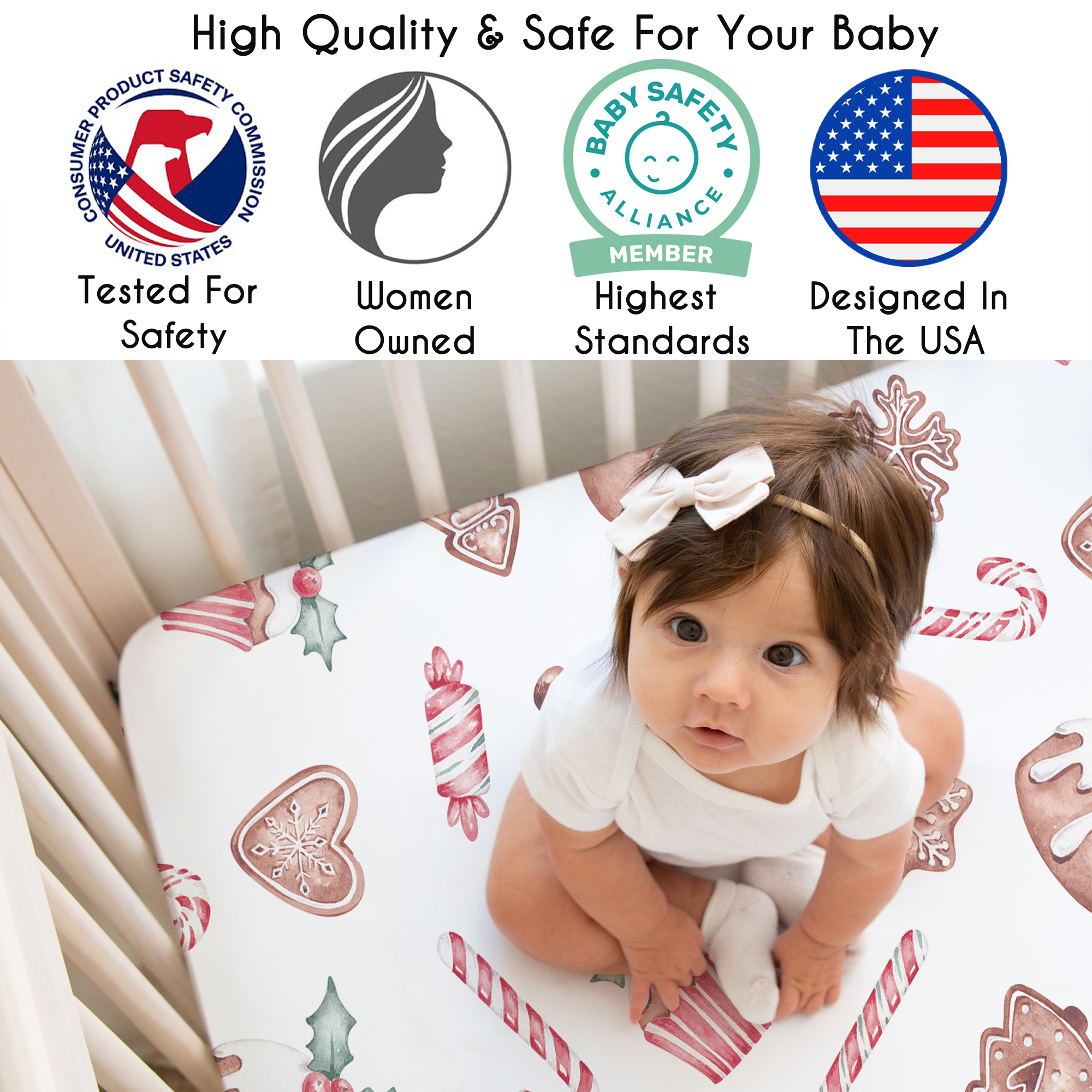 Sweet Jojo Designs Christmas Holiday Gingerbread Boy, Girl, Unisex/Gender Neutral Fitted Crib Sheet