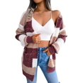 thumbnail image 5 of Suéter tipo cárdigan informal con mangas abullonadas y rayas contrastantes para otoño e invierno, estilo europeo y americano, ropa de mujer, 5 of 5