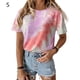 thumbnail image 1 of Camiseta de mujer Cuello redondo Manga corta Tie-dye Printed Casual Top, Wine Red, S kenally AP000470-04, 1 of 7
