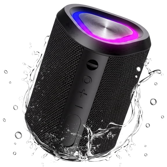 Hoey Portable Bluetooth Speaker,IPX7 Waterproof Outdoor Speaker with 24Hr Playtime, LED Lights, Black