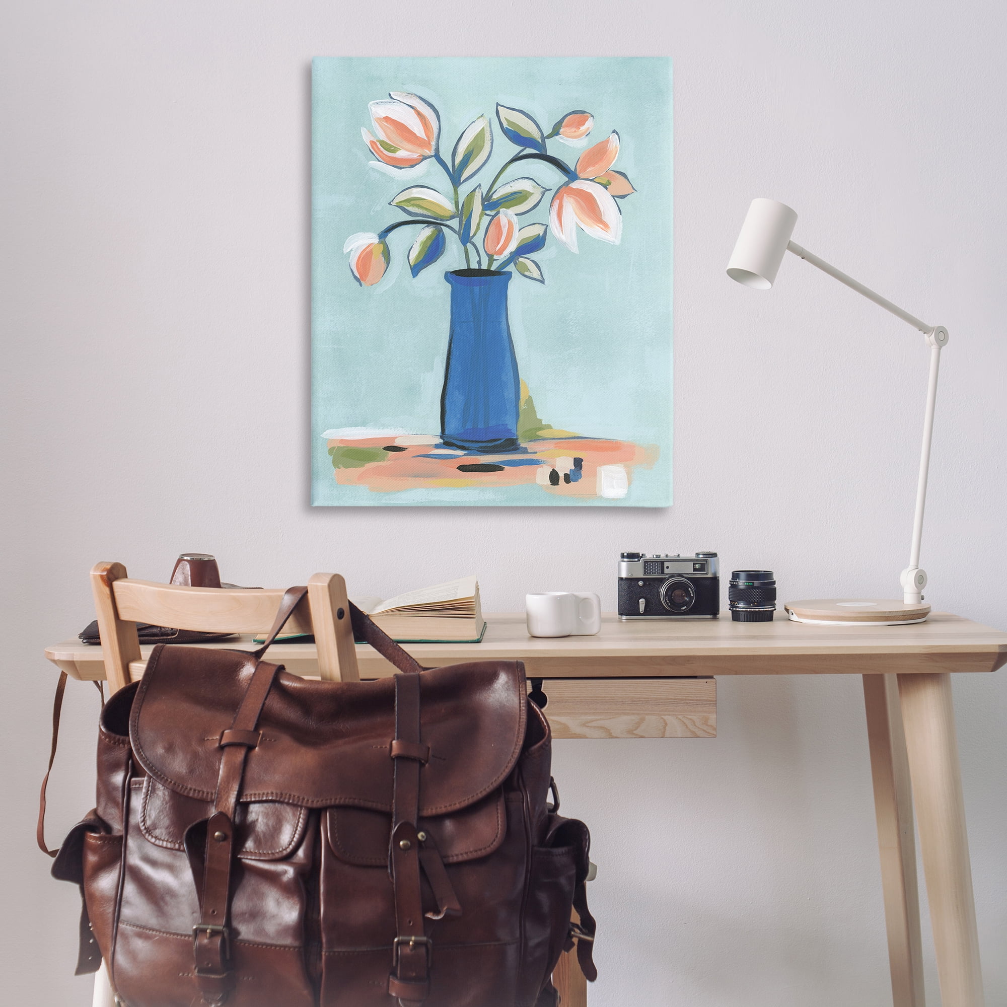 Stupell Industries Pink & Blue Modern Bouquet Plants & Flowers Painting Wrapped Canvas Art Print Wall Art, 36 x 48