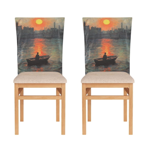 WOBOGO A Small Boat Dining Room Chair Covers 2 Pieces Super Fit Elastic Fiber Removable Washable Protective Cover