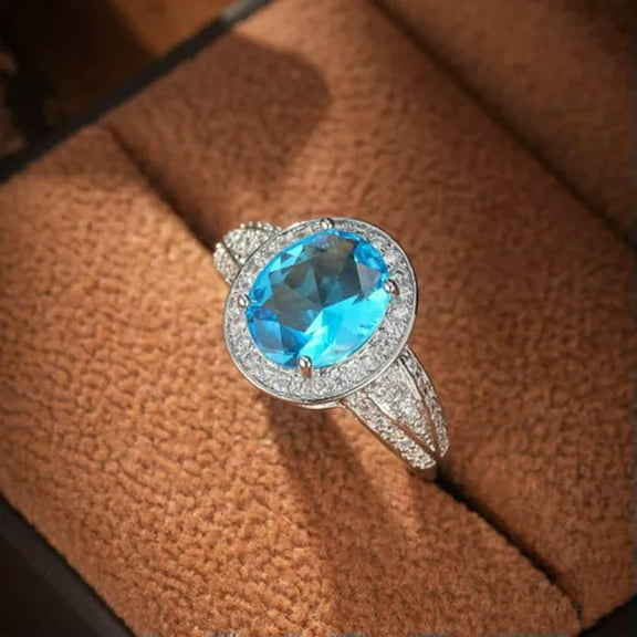 GKNET Oval Light Blue Red Zircon 925 Sterling Silver Ring Women Fashion Ring Size 6-10-Light Blue-7#