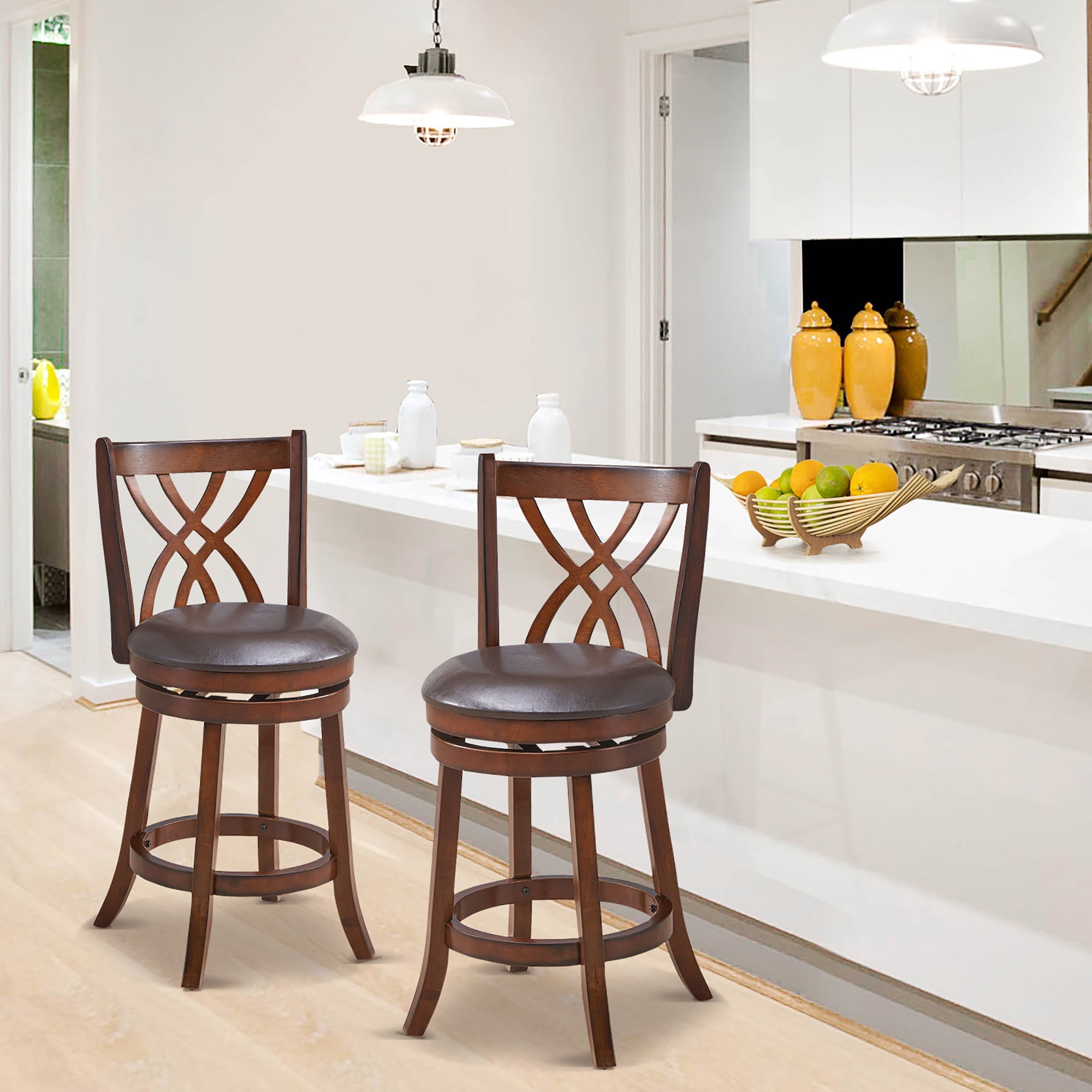 Costway Set of 4 Swivel Bar Stools Counter Height Dining Pub Chairs with  Rubber Wood Legs