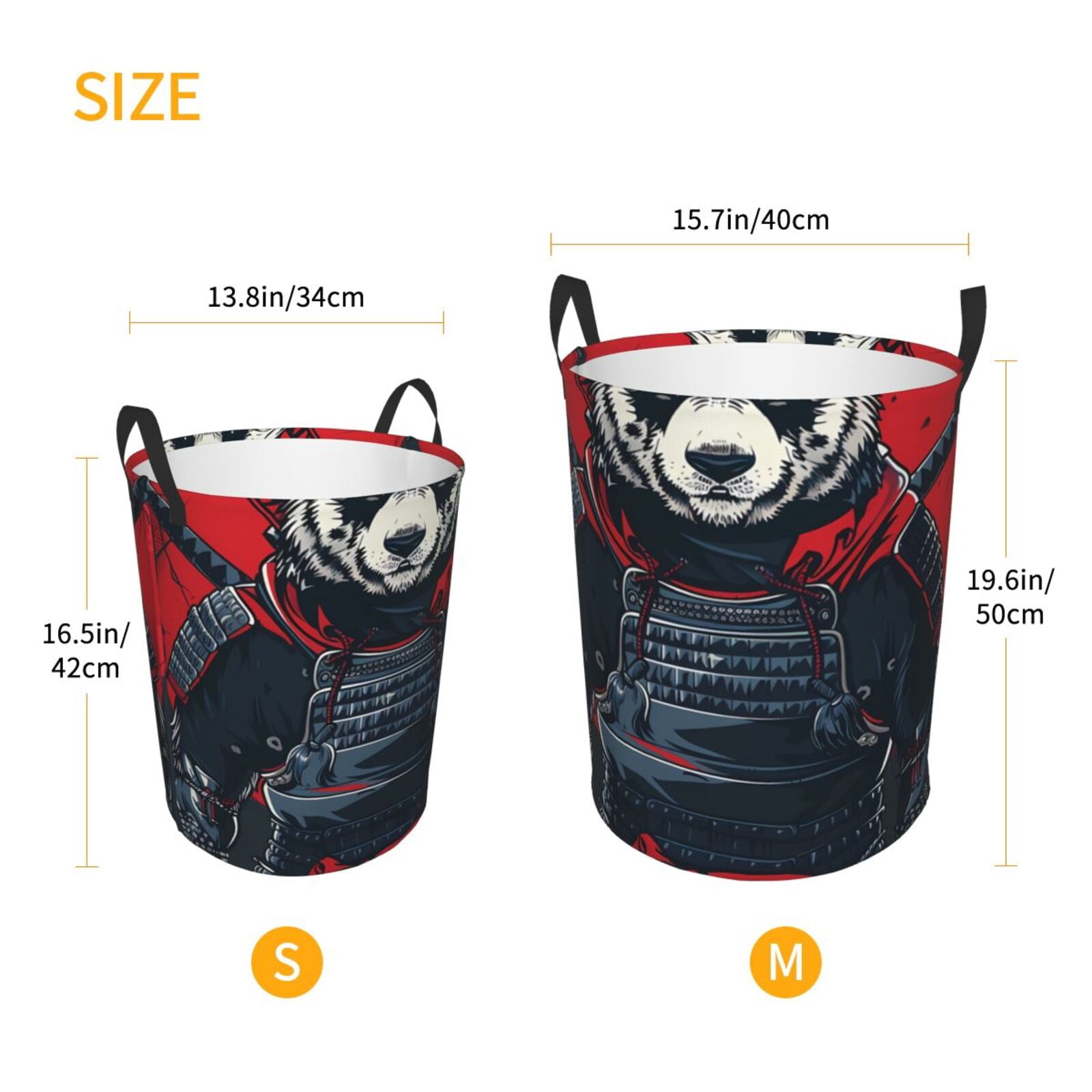 Fuzoiu Red Black Eastern Panda Warrior Print Circular Hamper,Laundry Basket with Handle,Collapsible Laundry,Dirty Clothes Storage Basket,for Bedroom Bathroom Dorm Living Room-Small