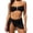 Black, variant on Metal Accent Bandeau Bikini Three Piece Swimsuit with Matching Sheer Skirt Cover Up Red M