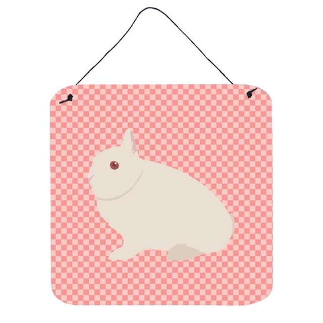 Hermelin Rabbit Pink Check Wall or Door Hanging Prints, 6 x 6 in.