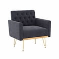 thumbnail image 3 of Sillón de terciopelo Sofá único Sillas de lectura laterales tapiceadas modernas con brazo y pierna de metal de oro para sala de estar dormitorio, 3 of 5
