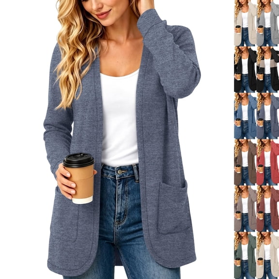 Womens Cardigan Lightweight Long Sleeve Knit Cardigan Sweaters Fall Casual Open Front Shirts Navy,M