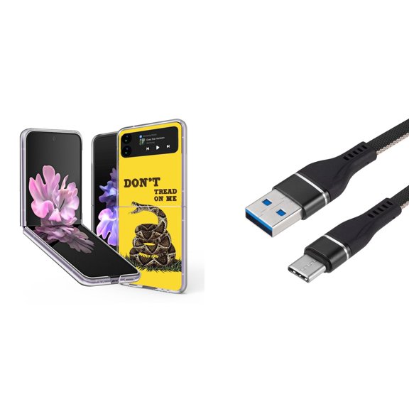 Bemz Premium Bundle for Samsung Galaxy Z Flip 3 5G: Slim Snap-On Protector Case (Don't Tread on Me), Nylon Braided USB-C to USB-A Cable (3 Feet)