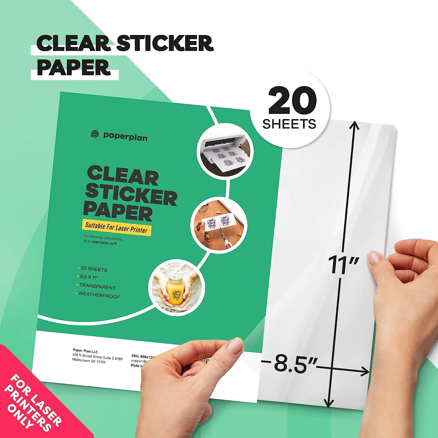 90% Clear Sticker Paper for Inkjet Printer (20 Sheets) - Glossy 8.5 x 11 -  Printable Vinyl - Transparent - Adhesive - Clear Sheets - Clear Labels for  Cricut : : Stationery & Office Products
