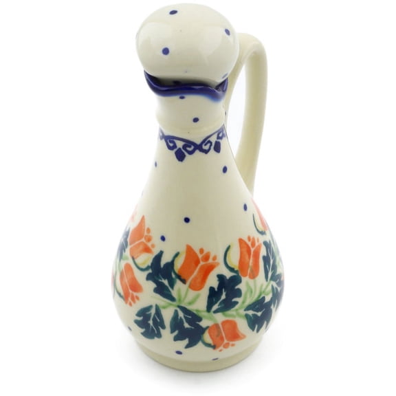 Polish Pottery 4 oz Bottle (California Poppies Theme) Hand Painted in Boleslawiec, Poland   Certificate of Authenticity